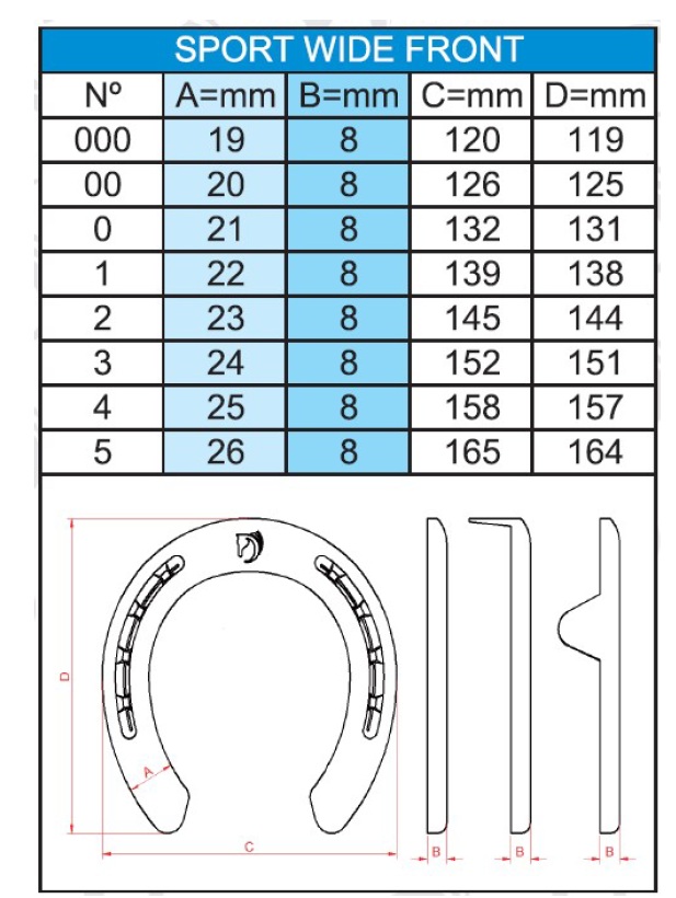 HERRADURA PARA CABALLO DUFOUR MANO ANCHA 2 PESTAÑAS x 1 PAR