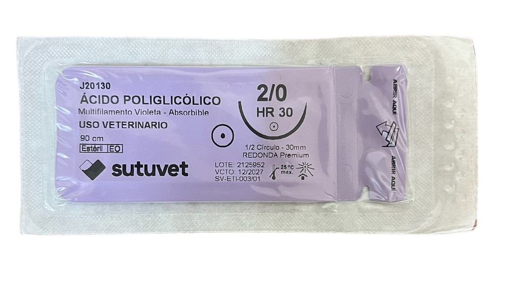 SUTURA DE PLYGLUCOLIC 2/0 CON AGUJA 30MM 1/2 REDONDA