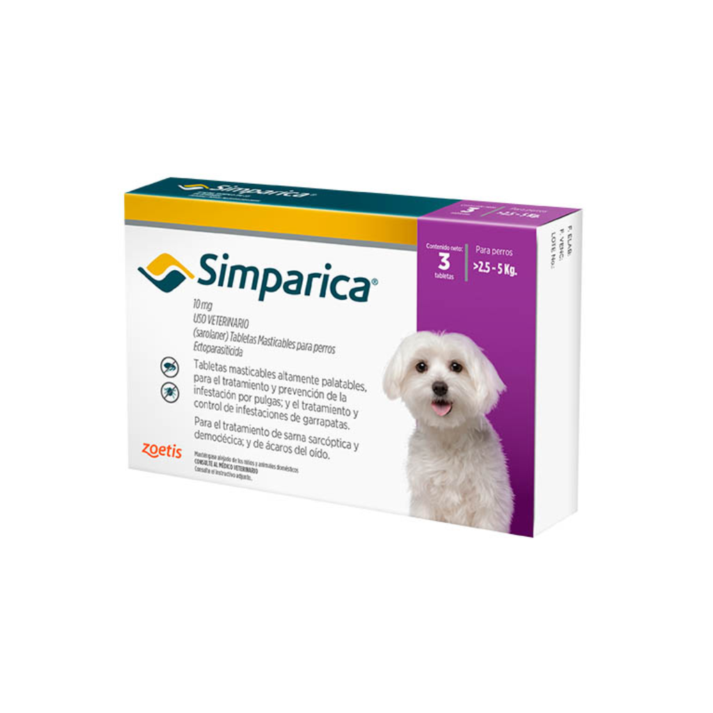 TABLETA MASTICABLE ANTIPULGAS SIMPARICA CAJA 3 TABLETAS