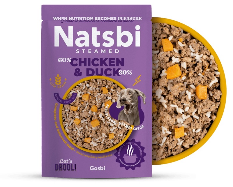 ALIMENTO HUMEDO PARA PERRO NATSBI STEAM CHICKEN & DUCK 200 GRS