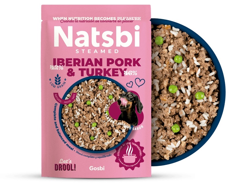 ALIMENTO HUMEDO PARA PERRO NATSBI STEAM IBERIAN PORK TURKEY 200 GRS