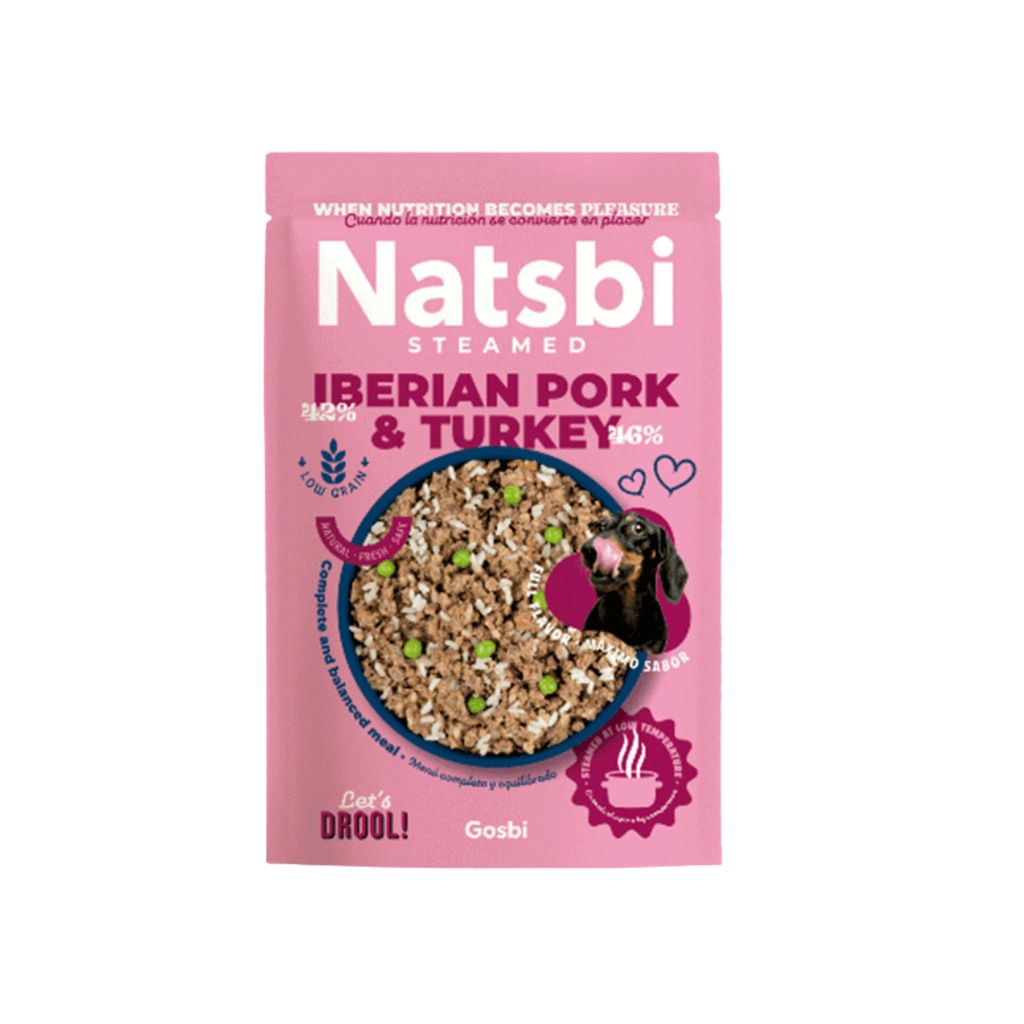 ALIMENTO HUMEDO PARA PERRO NATSBI STEAM IBERIAN PORK TURKEY 