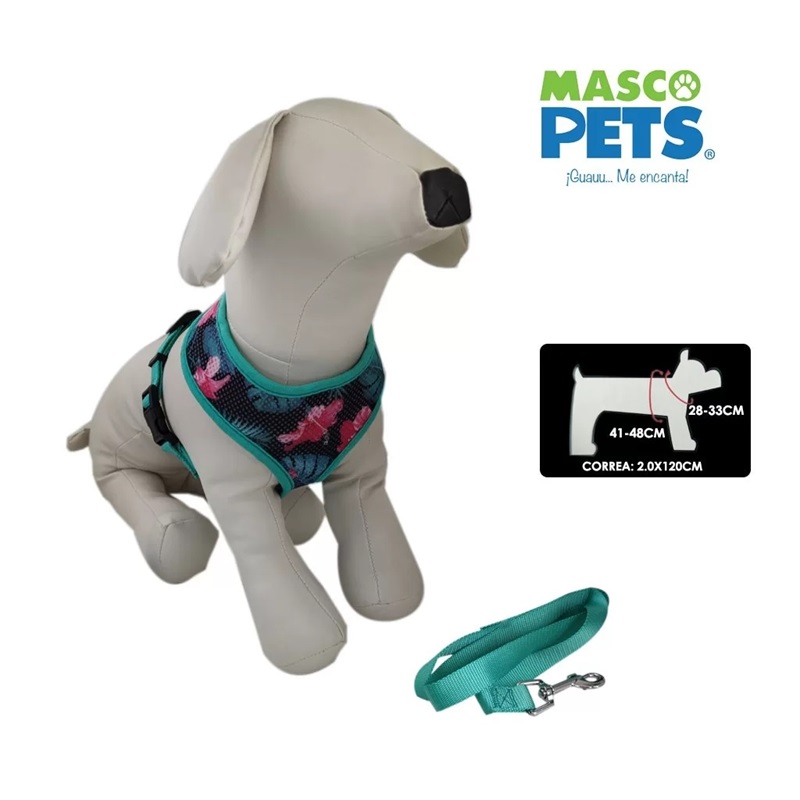 ARNES Y CORREA PARA PERRO MASCO PETS DISEÑO HAWAIANO MEDIANO