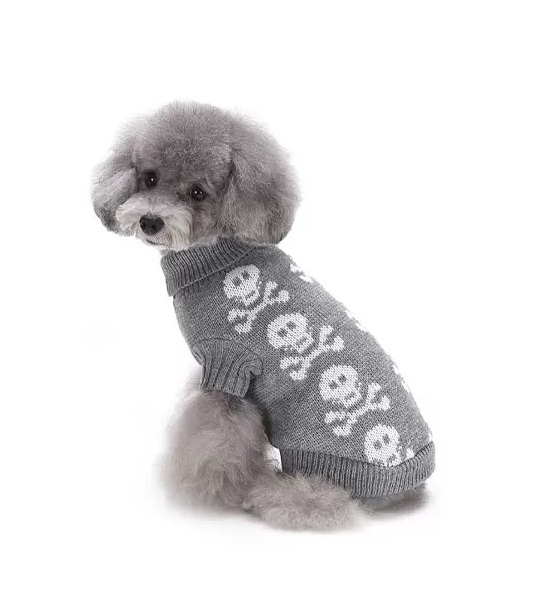SUETER PARA MASCOTA DISEÑO CALAVERAS COLOR GRIS