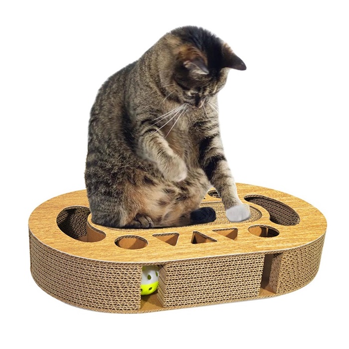 RASCADOR PARA GATO DISEÑO MADERA CON JUGUETE INTERACTIVO OVALADA