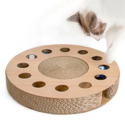RASCADOR PARA GATO REDONDO CON JUGUETE INTERACTIVO