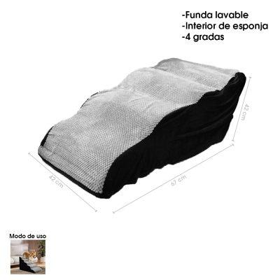 GRADAS DE ESPONJA PARA MASCOTA 4 ESCALONES GRIS