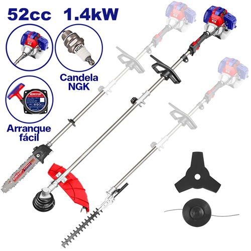 MULTIHERRAMIENTA A GASOLINA 4 EN 1 DESBROZADORA MOTOSIERRA CORTA SETOS Y CORTA GRAMA