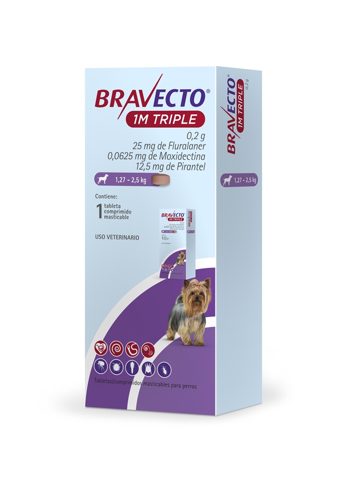 TABLETA MASTICABLE ANTIPULGAS PARA PERRO BRAVECTO 1 MES TRIPLE