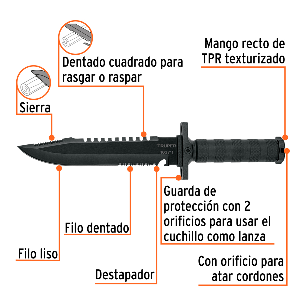 CUCHILLO TACTICO PARA DE MONTE DE 8"