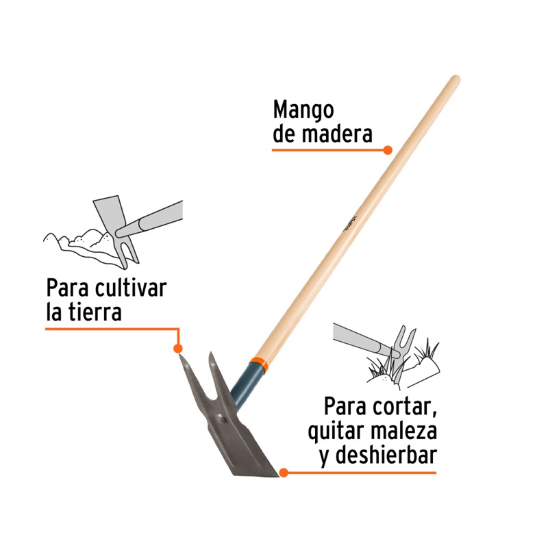 AZADON DOS CUERNOS CON MANGO DE MADERA 54" TRUPER