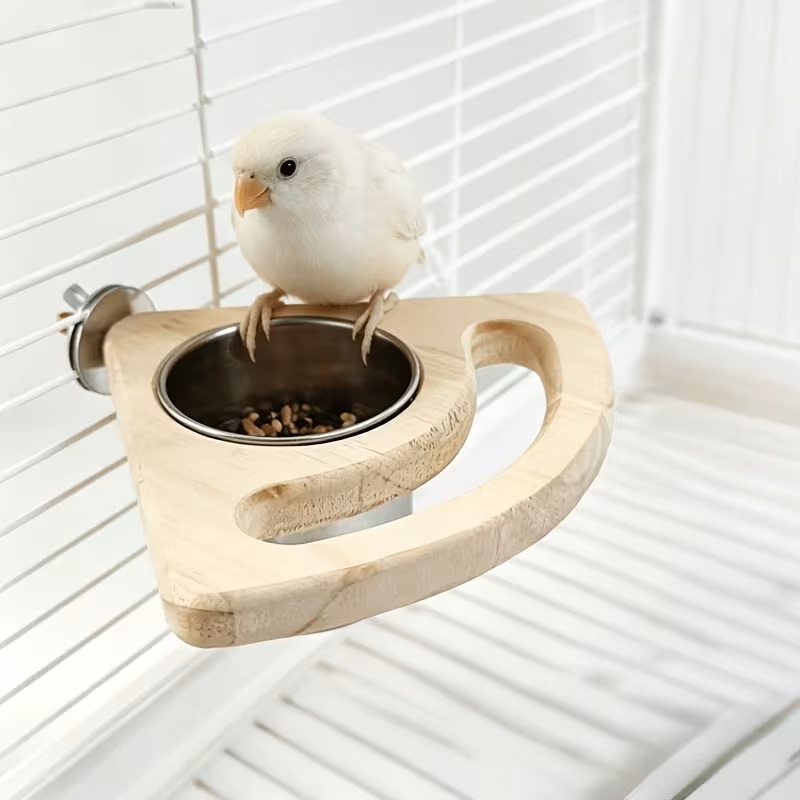COMEDERO PARA AVES CON PLATO DE METAL Y MADERA