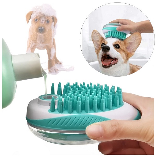 CEPILLO PARA MASCOTAS CON DISPENSADOR DE JABON