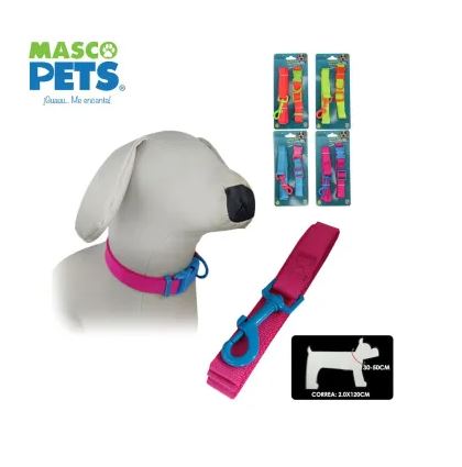 COLLAR Y CORREA P/PERRO M/L 2X30-50CM COLORES FLUORECENTES MASCO PETS