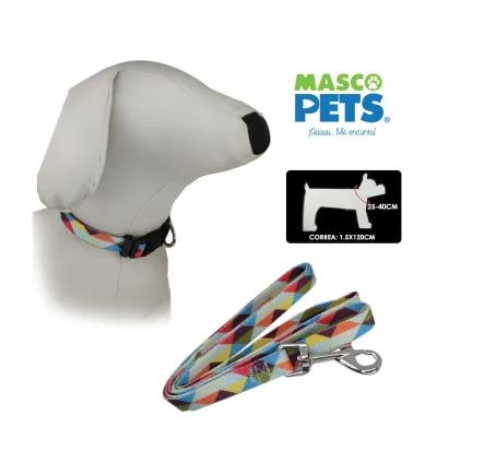 COLLAR Y CORREA PARA PERRO 2.50 CM MASCO PETS