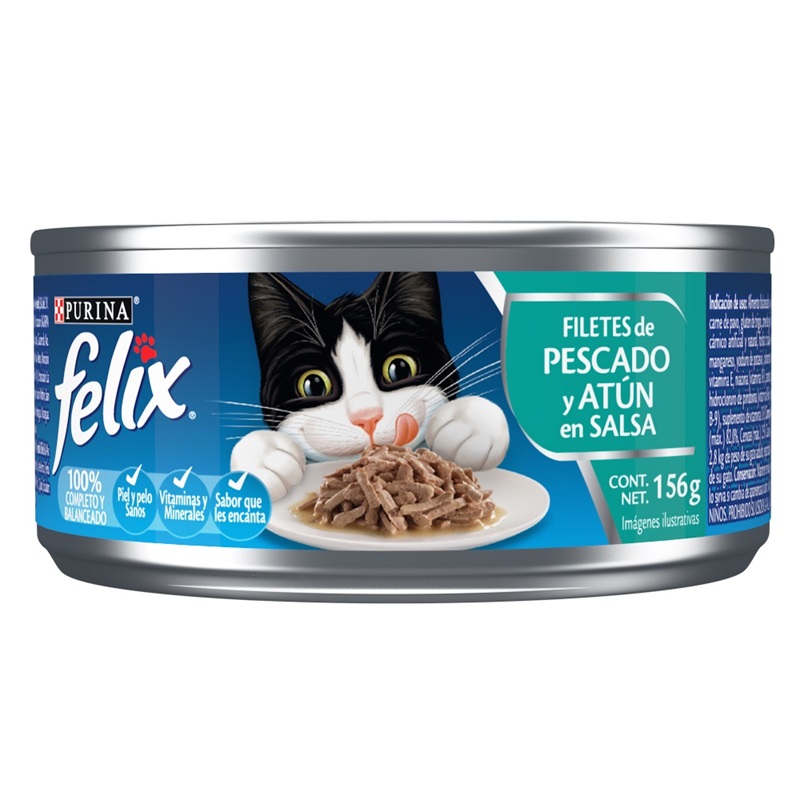 ALIMENTO HUMEDO PARA GATO LATA FELIX FILETE DE PESCADO Y ATUN DE SALSA 156 GRS