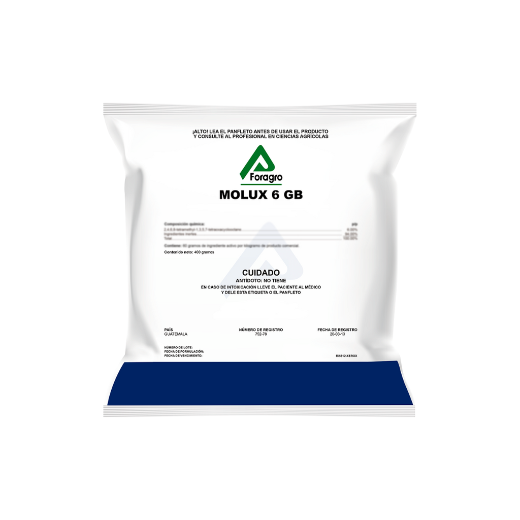 MOLUSQUICIDA CEBO PARA CARACOLES Y BABOSAS MOLUX 6 GB 400 GR