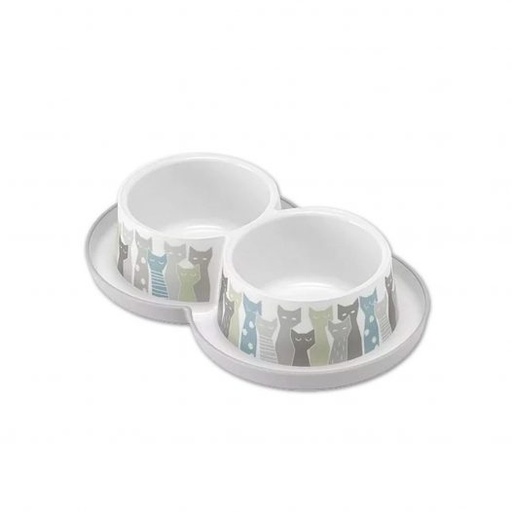 [H136-027] PLATO PARA GATO DOBLE TRENDY DINNERS CAT CATS MASSAI