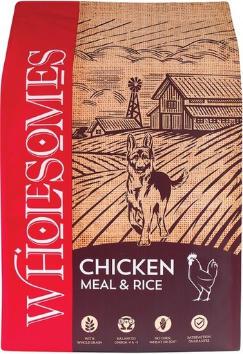 CONCENTRADO PARA PERRO WHOLESOMES CHICKEN MEAL & RICE 18.14 KG