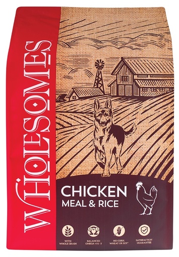 CONCENTRADO PARA PERRO WHOLESOMES CHICKEN MEAL AND BROWN RICE 40 LBS