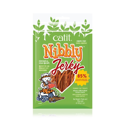 [44482] CATIT NIBBLY JERKY CHICKEN AND FISH STRIPS 30 GRS