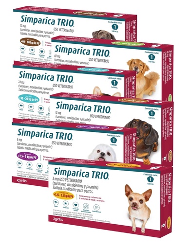 TABLETA MASTICABLE ANTIPULGAS SIMPARICA TRIO CAJA 3 TABLETAS