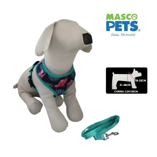 [MP1-10-10227] ARNES Y CORREA PARA PERRO MASCO PETS DISEÑO HAWAIANO MEDIANO