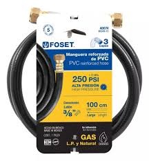 [40074] MANGUERA PARA GAS 3/8´ FLEXIBLE NEGRA DE 1M CON CONEXION