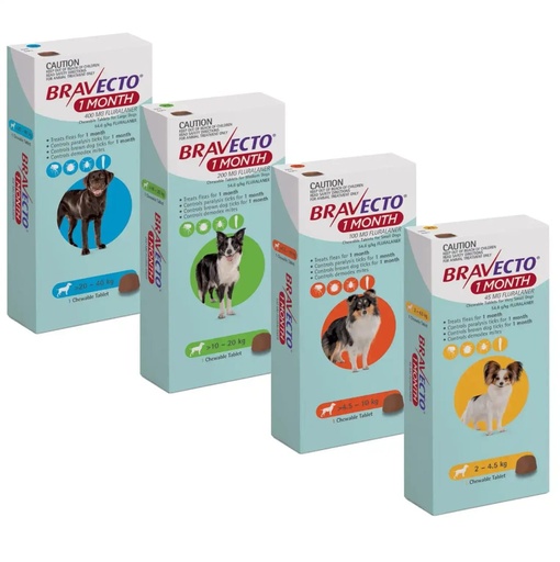 TABLETA MASTICABLE ANTIPULGAS PARA PERRO BRAVECTO 1 MES