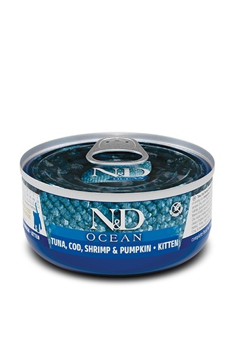 [2918] ALIMENTO HUMEDO PARA GATO EN LATA N&D OCEAN TUNA, COD, SHRIMP & PUMPKIN KITTEN 70 GR
