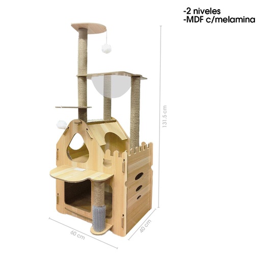 [2024-12601] CASA PARA GATO CON RASCADOR 2 NIVELES 
