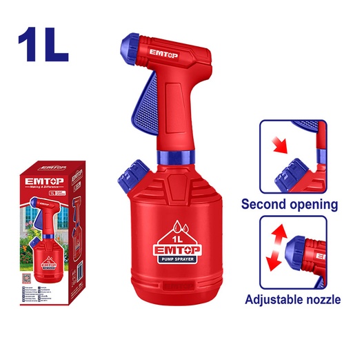 [ESPP30102] ATOMIZADOR PLASTICO BOQUILLA AJUSTABLE Y NIVEL INDICADOR EMPTOP DE 1 LITRO