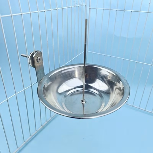 COMEDERO PARA AVES CON PLATO DE METAL Y TENEDOR