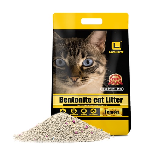 ARENA PARA GATO BENTONITE AGLUTINANTE AROMA A LIMON 10 KG