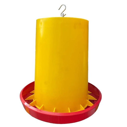 COMEDERO PARA POLLO DE TOLVA AMARILLA CON ROJO 11 KG