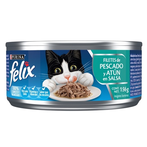 [G0635] ALIMENTO HUMEDO PARA GATO LATA FELIX FILETE DE PESCADO Y ATUN DE SALSA 156 GRS