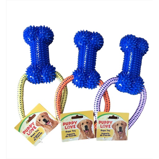 [60384] JUGUETE DE CUERDA CON HUESO DE HULE VARIOS COLORES PUPPY LOVE